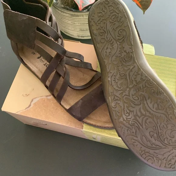 Naot Brown Leather Sandals with Cushioned Footbed - Picture 2 of 3
